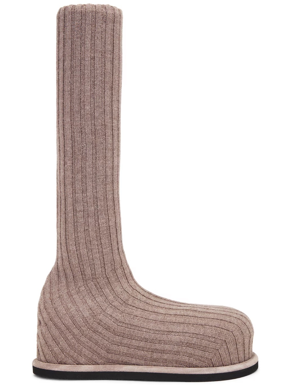 Amina Muaddi Ribbed Taupe Sock Boot